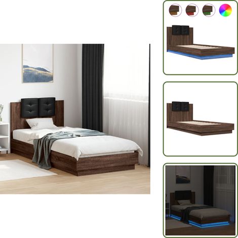 The Living Store Bettgestell mit Kopfteil und LED-Leuchten Braun Eiche 90x200 cm - Holzbettfassungen - Bettsystem - Doppelbett - Boxspringbett - Led Beleuchtung (1/5)
