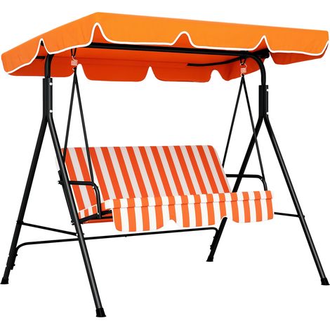 Outsunny columpio de jardín de 3 plazas balancín exterior con techo ajustable y marco de acero para balcón terraza carga 200 kg 172x110x153 cm naranja (1/5)