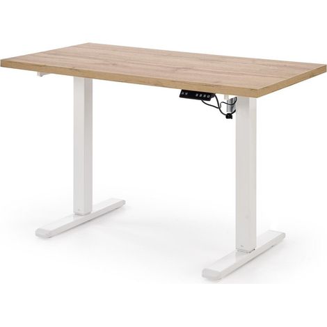 Escritorio de altura regulable Houston 1942, Roble Artisan + Blanco, Altura ajustable, Eléctrico, Número de puertas: 0, Número de cajones: 0, 75x120x60cm