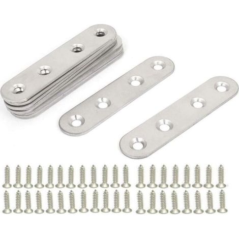 Stainless Steel Flat Brackets, 10pcs Metal Brackets, Flat Straight Fixing Brackets, Metal Plates Flat Angle Brackets, with 40pcs Screws, for Repair Connection Furniture Fixings
