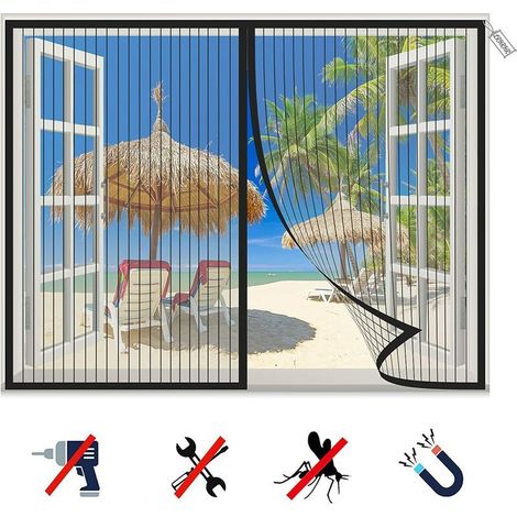 VURAHOME - Magnetisches Fenster-Moskitonetz, schwarzer selbstklebender Netzvorhang mit Magneten, für die meisten Fenster- oder Türtypen (90x150cm) (1/5)