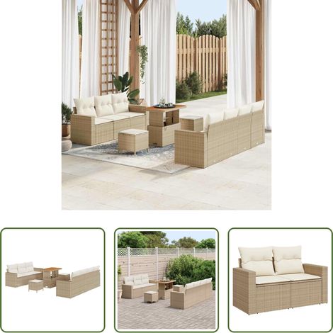vidaXL Poly-Rattan - Garten-Sofa-Set 10 pcs Beige Poly-Rattan (1/5)