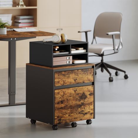 WOLTU Druckerhalter mit 3 Fächern, Druckerschrank Druckertisch, Druckerhalter Druckerregal, Schreibtischcontainer aus MDF, 47x22,5x40 cm, Schwarz (1/5)