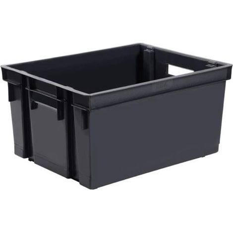 Caisse de rangement empilable - plastique - 30 litres - L 44 x l 35 x H 24 cm - anthracite (1/2)