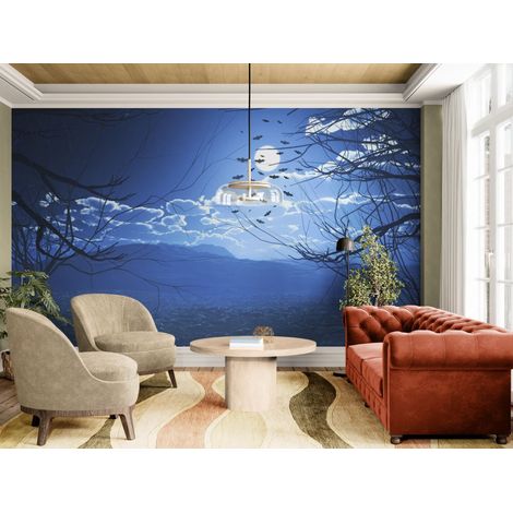 Papier peint Fête – Nuit bleue lune et chauves-souris - 150 x 250 cm (1/2)