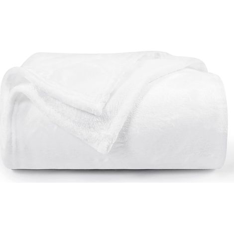 Plaid Couverture Polaire 150x200 - Plaid Lit Jete de Canape, Couverture Canapé 150 x 200 Flanelle 1 Personne Doux et Chaud, Blanc (1/5)