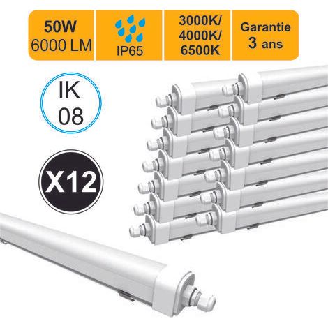 [JAMAIS UTILISÉ] Lot de 12 réglettes LED étanche IP65 50W 6000lm - 3CCT - traversant - garantie 3 ans