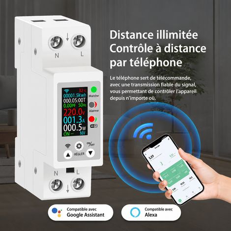 Compteur d'énergie intelligent Wi-Fi ZWS-303WF sur rail DIN, voltmètre ampèremètre numérique, 8,9 × 2,7 × 7,2 cm, 180 g. – Livraison gratuite (1/5)