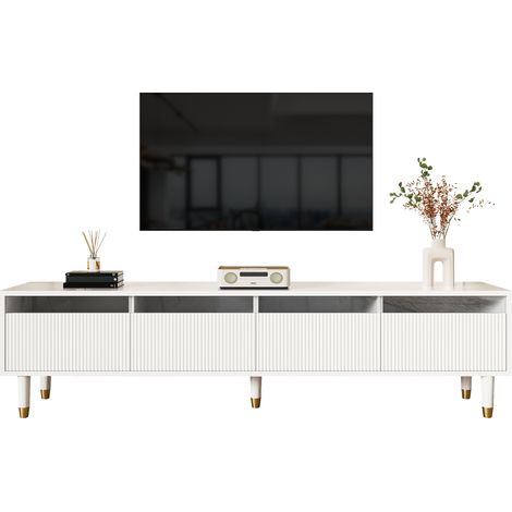 Mobile TV 178x35x45 cm, Grande Capienza, Cassetti Trasparenti, Facile Montaggio, MDF, Bianco (1/5)