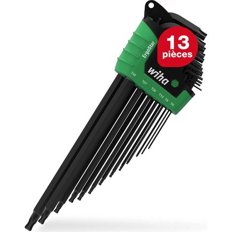 Wiha Jeu de clés mâles 13 pièces dans étui ErgoStar TORX I T5-T45 I Tête sphérique I Oxydé noir I Jeu de clés angulaires I Jeu de clés Torx (43847) (1/5)