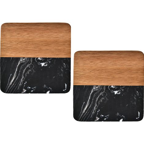 2 dessous de verre Divers accessoire de portail, en céramique bois d'acacia et mosaïque de marbre, pour tasses à thé et à café (1/5)