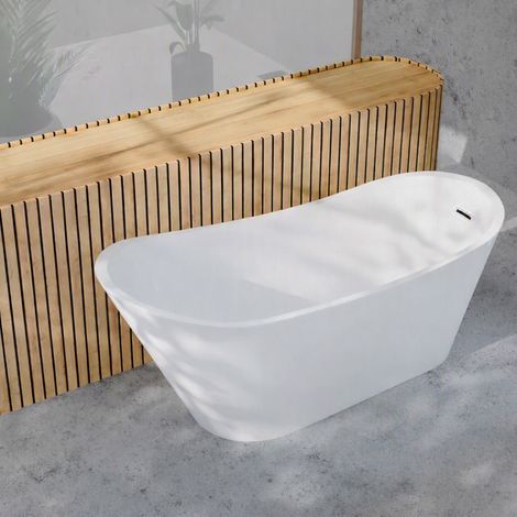 Vasca da Bagno Freestanding Indipendente Bianca Ovale Moderna 170x75cm – Dalia (1/4)