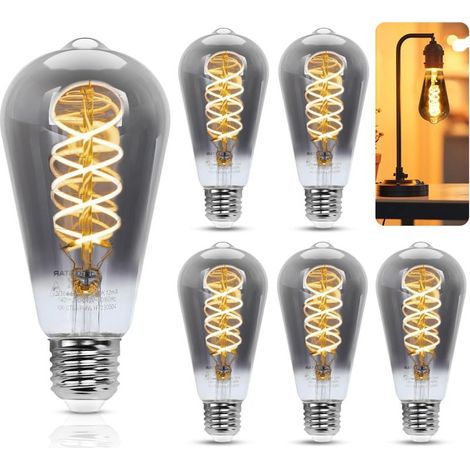 Ampoules LED vintage E27,4 W, ampoule vintage antique, lumière chaude 1800 K, 140 lm, ampoule décorative, idéale pour un éclairage nostalgique et rétro dans un café, un bar ou une maison, lot de 5 (1/5)