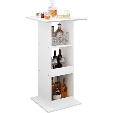 Woltu – Table de bar carrée avec 3 étagères – Plateau 60x60cm – Hauteur 112cm – Panneau mélaminé hydrofuge et anti-rayures – Meuble d’appoint blanc