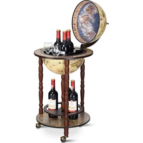 COSTWAY Mappamondo Bar con Ruote Mobili, Porta Liquori Stile Retrò (Beige 45 x 45 x 88cm) (1/5)