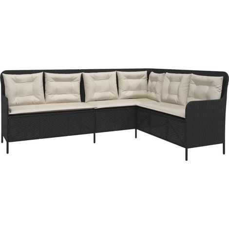 vidaXL Divano da Giardino a L con Cuscini Nero in Polyrattan (1/5)