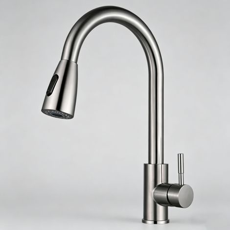 Mitigeur cuisine extractible inox brossé 2 fonctions – robinet d'évier pivotant 360° avec douchette, jet et spray (1/3)