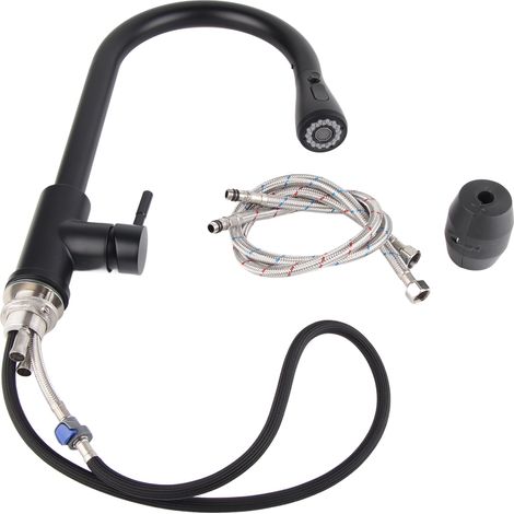 Robinet de cuisine noir G3/8, extensible télescopique, eau chaude et froide, pour évier, salle de bain, maison (1/5)