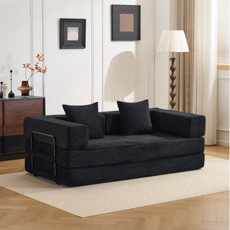Canapé convertible 185x92,5x60 cm en tissu côtelé noir, gain de place pour salon FloraGrace (1/5)