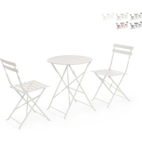Set de exterior con mesa redonda y 2 sillas de jardín plegables Bistrot YES - Blanco (1/5)