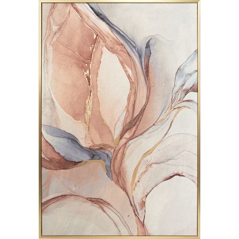 Lienzo con un diseño abstracto en tonos tierra y azules, con detalles dorados y un marco dorado 92x62cm (1/5)
