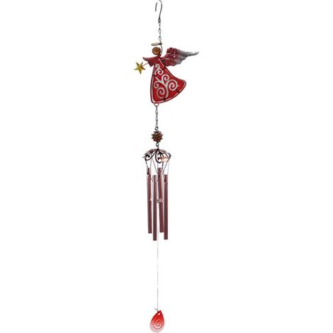 Ce carillon éolien décoratif en métal présente un design angulaire unique et une forme d'ange, ce qui le rend adapté à une utilisation en extérieur. (1/5)