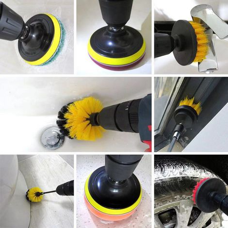 Ensemble de 12 accessoires de brossage pour perceuse : brosses de nettoyage électriques, éponges et tampons à récurer pour salle de bain, cuisine et voiture. (1/5)