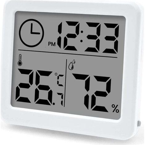 Thermomètre hygromètre LCD haute précision Ulisem avec humidité intérieure, heure et thermomètre pour bureau et serre (batterie incluse)