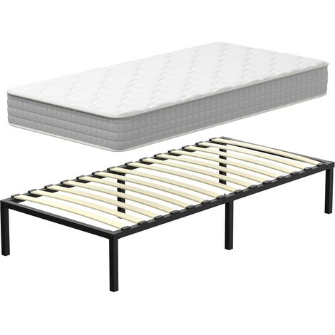 Lit Enfant 90x190 cm DEWINNER, Ensemble Matelas Simple et Sommier Ressorts Ensachés 90x190x20 cm, Confortable, Respirant, Lit Une Personne Complet pour Chambre Enfant ou Adulte, Montage facile (1/5)