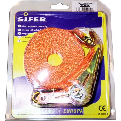 Cricchetto Sifer 25 mm x 5 m tenditore a cricchetto + gancio 500 kg