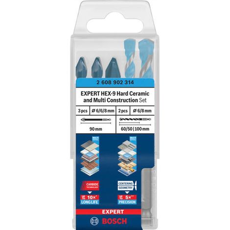 Bosch EXPERT Bohrer-Set HEX-9 Hard Ceramic und Multi Construction, 6/8 mm, 5-tlg.
