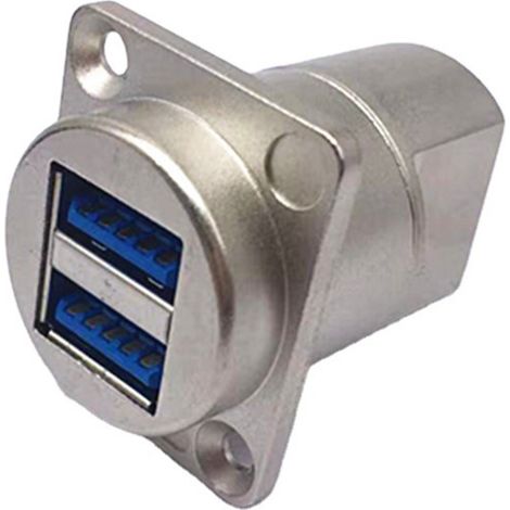 Prise USB 3.0 double Port A femelle vers coupleur, connecteur de montage sur panneau de Type D pour vidéo, boîtier argenté (1/5)