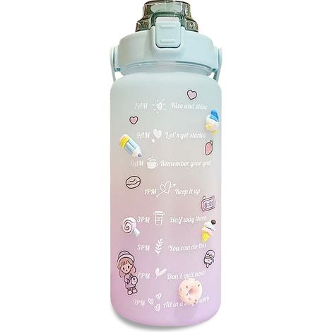 1 Gourde sport demi-gallon, indicateur temps, paille silicone, poignée, sangle, randonnée, gym (1/5)