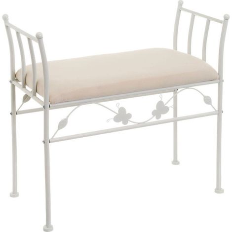 Banquette en métal blanc et assise rembourrée coton beige - 68x30x64cm (1/5)