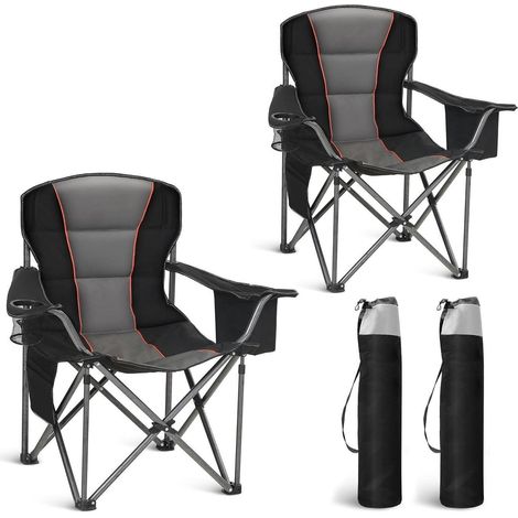 Campingstuhl Faltbar 200kg Getränkehalter XXL 2er Dunkelschwarz (1/5)