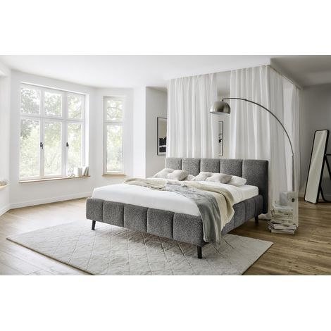 Meise Möbel Stauraumbett Alva 160x200 cm Bettkasten & Lattenrost Bouclé-Stoff Graphit Holzfuß schwarz (1/5)