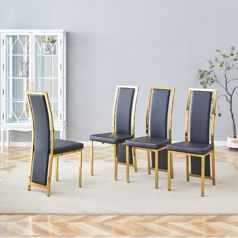 Sillas comedor tapizadas PU negro y metal dorado 4 uds OKMYHOME (1/5)