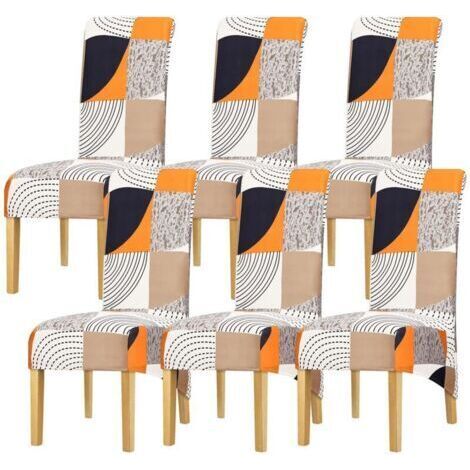 Housse de chaise à dossier haut de taille XL, impression extensible, motif à carreaux, housse de chaise pour salle à manger, banquet, hôtel, décoration d'intérieur, couleur-348, paquet de 6, (1/4)