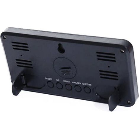 Horloge murale LED 15 cm - Affichage heure, température et humidité - Réveil avec fonction snooze, fixation murale et pieds rabattables (1/4)