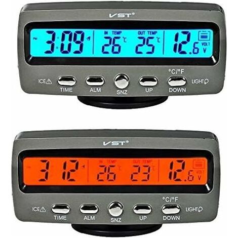 Thermomètre horloge voiture 2-en-1, afficheur double température int/ext, détecteur thermique embarqué, compteur électronique auto pour habitacle (1/4)