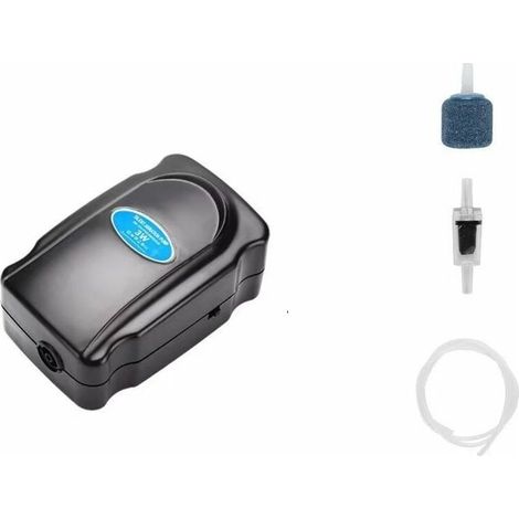 Aquarium-Luftpumpe – Doppelauslass – Einstellbare Durchflussrate – Extrem leise – Für Aquarien von 5 bis 300 l – 21 m Schlauch + Ausströmerstein – 1 Stück (1/5)