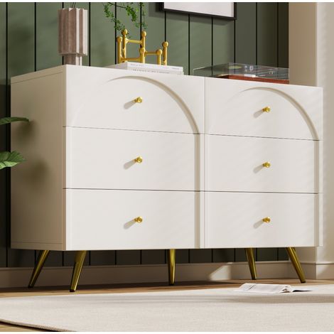 Cómoda de 6 cajones crema para dormitorio adultos OKMYHOME (1/5)