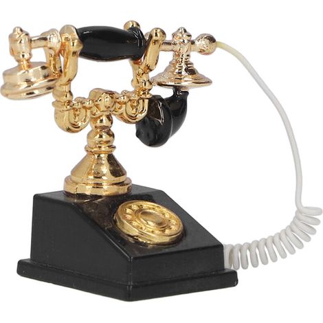 Téléphone Vintage Miniature Noir pour Maison de Poupée 1:12, Décoration Rétro Européenne (1/5)