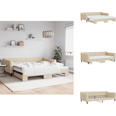 Lit de jour avec gigogne et matelas crème 100x200 cm tissu - Lit De Jour Avec Lit Gigogne - Lits De Jour Avec Lits Gigognes - Canapé-lit - Lit D'appoint (1/5)