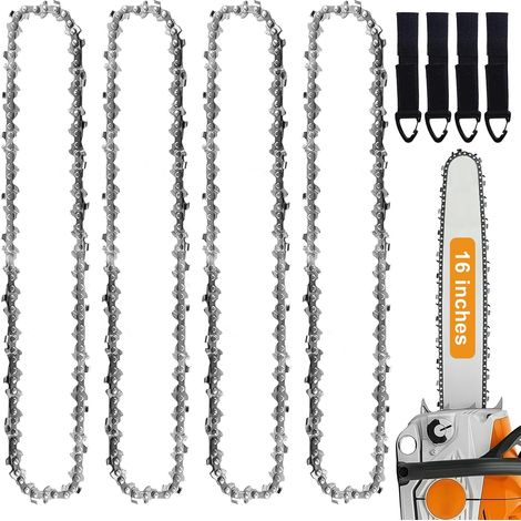 4 chaînes de tronçonneuse 3/8" LP 1,1 mm 52 maillons d'entraînement pour rail de 35 cm : chaîne de tronçonneuse avec 4 bandes en nylon, compatible avec Makita DUC353, Einhell GP-LC 36/35 Li, Bosch (1/5)