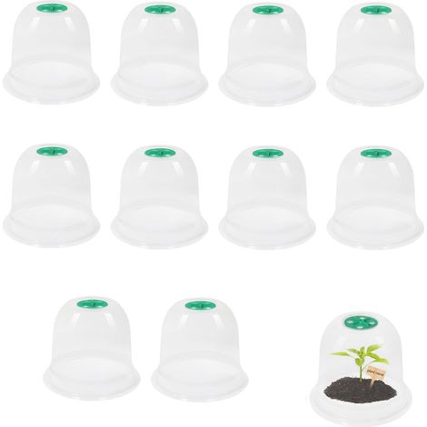 10 Pièces Cloche pour plantes, Dôme PVC transparent, Valve d'aération rotative, Protection gel et insectes, Jardinage domestique