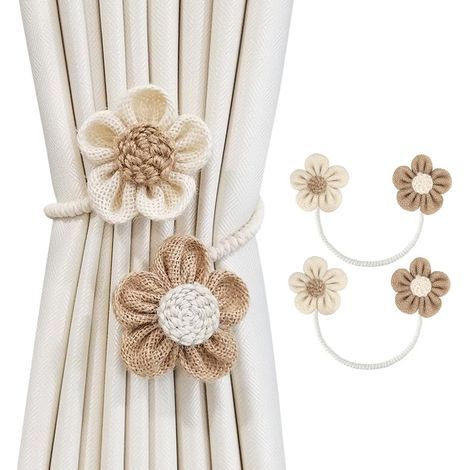 Embrasses de rideaux en corde (lot de 2)  Embrasses de rideaux style bohème tournesol  Décoration murale pour la maison ou le bureau  Crème kaki