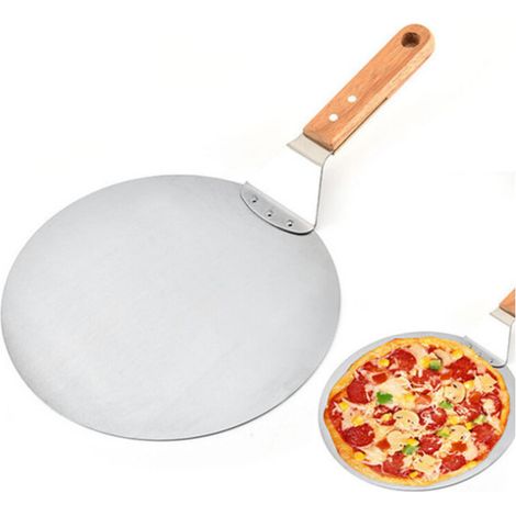 Pelle à pizza, pagaie à pizza ronde avec manche en bois et plateau en métal en acier inoxydable pour pizzas maison (1/3)
