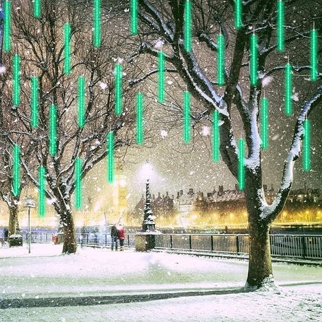 Guirlande lumineuse LED 80cm 8 Tubes 576 LEDS effet pluie de météorites gouttes diamants stalactite IP 65 intérieur extérieur Noël Vert (1/5)