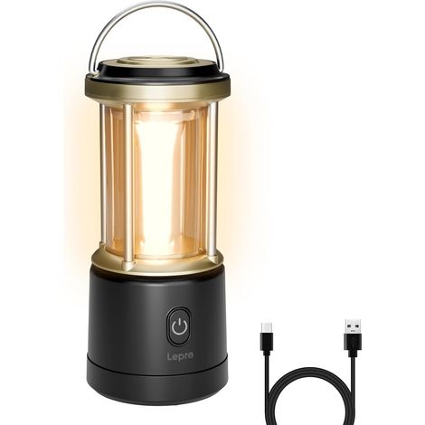 Lampe Camping LED Rechargeable 2000lm, 5 Modes Dimmable, IPX4 Etanche Éclairage 360°, Recharge USB (1/5)
